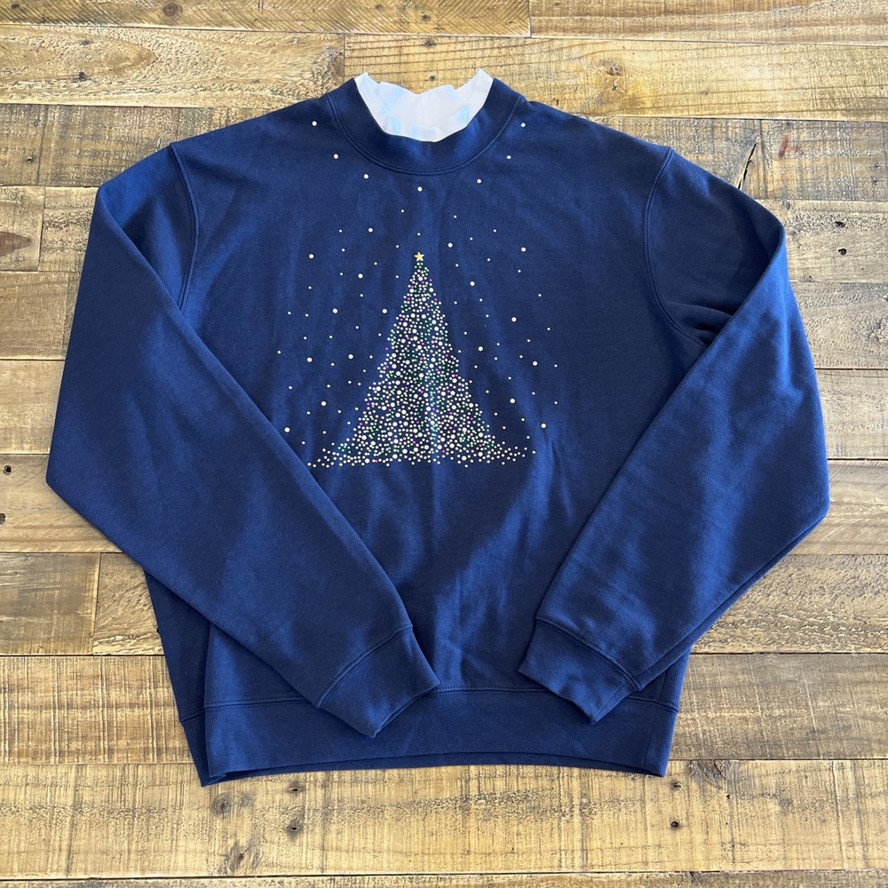 SAWYER CREEK CHRISTMAS SWEATER BLUE LONG SLEEVE HOLIDAY RHINESTONE ACCENT MEDIUM